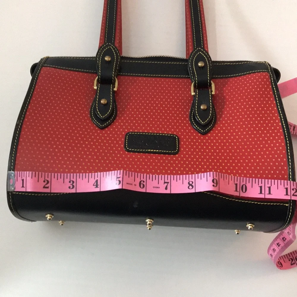 Dooney & Bourke Satchel‎ Red Black Perforated Leather Vintage USA Old Money